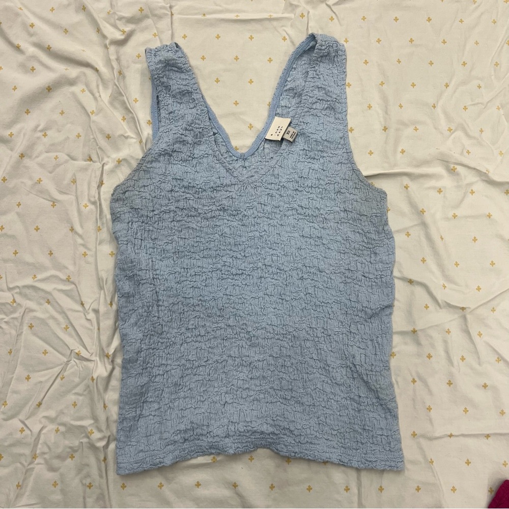 A New Day Light Blue Smocked Tank Top V